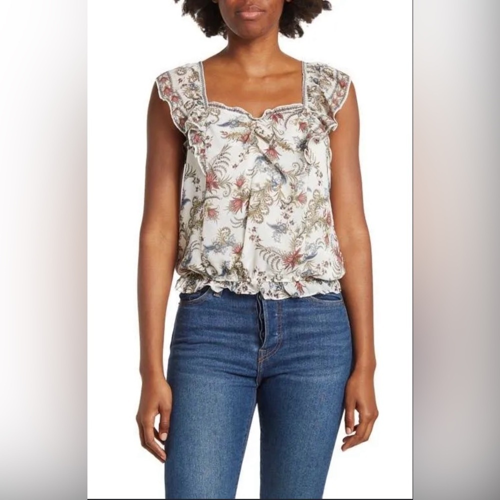 NWT Max Studio Ivory Floral Chiffon Crop Top Blouse Sz. Medium